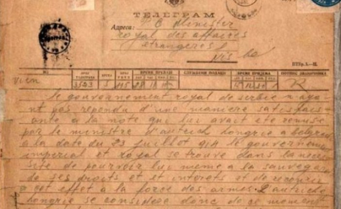 Telegram objave rata Austrougarske Srbiji ušao u registar UNESKO-a