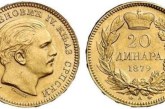 Zlatnik od 20 dinara Knjaza Milana Obrenovića iz 1879. godine